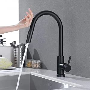Toque Grifos de cocina Negro Extraiga el mezclador de la cocina Toque