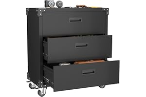 Reemoon 3 Drawers Metal Garage Storage Cabinet with Wheels, Rolling Tool Storage Cabinet for Garage Home Office,Required Assembly, Black