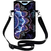 PRESSINART Floral Phone Pouch Neoprene Cell Phone Sleeve Purple Nylon Waterproof Cellphone Bag Case with Crossbody Strap Neck Lanyard Protective Carrying Cover Fits Most Smartphones 7.1 x 3.9 Inch