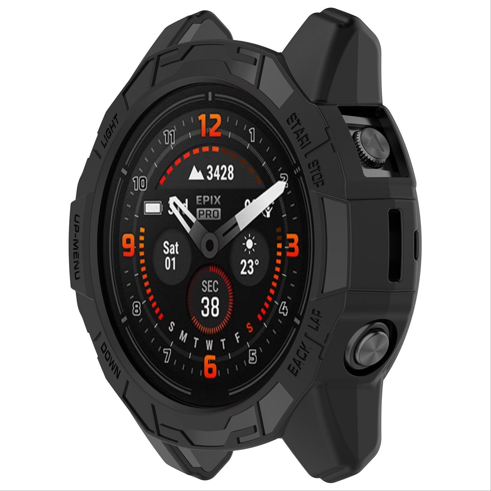 GIOPUEY Case Compatible with Garmin fenix7X pro/Garmin Epix Pro 51mm, Premium Soft TPU Silicone Protector Case Cover, Unique Design, Shockproof, anti drop - BLACK