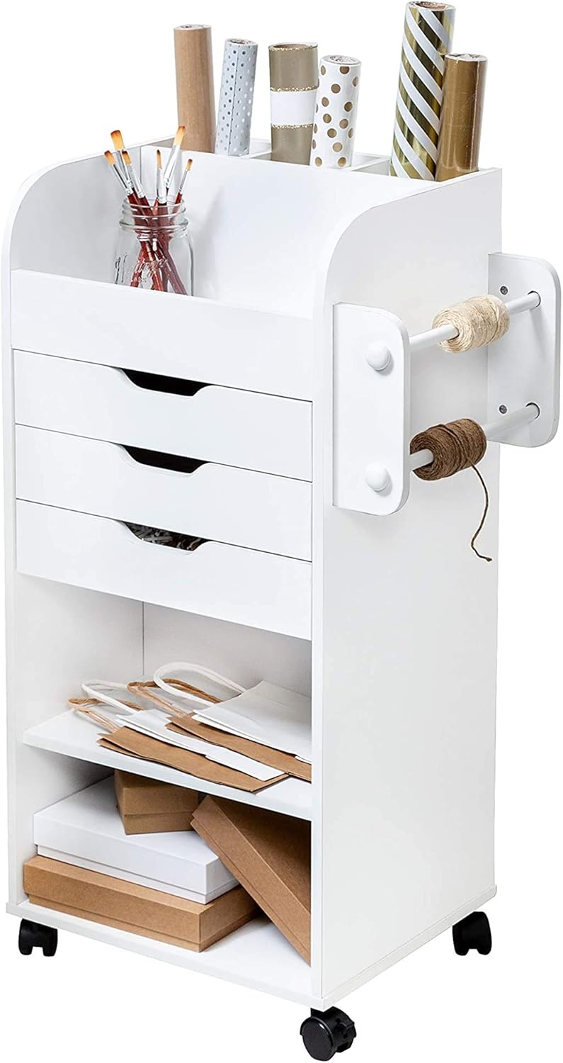 HoneyCanDo CRT06346 Rolling Craft Storage Cart with 3Drawers, White