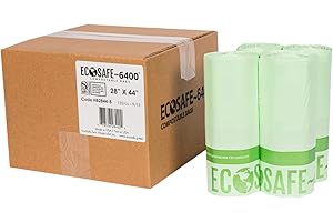 EcoSafe-6400 HB2844-8 Certified Compostable Bag - 28x44" Green Bags for 35 Gallon Bin - Extra Strong Leak, Puncture and Tear 