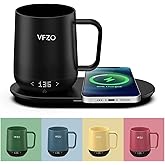 VFZO Temperature Control Smart Mug, Self Heating Coffee Mug LED Display, 180 Min Battery Life - Hot up to 149℉ Fast Wireless Charger Base Improved Design (12oz, Black)