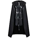 AMNPOLEN Jon Snow Knights Watch Costume Cloak Adult Men Thrones Halloween Cosplay Medieval Black PU Full Party Cape Outfit