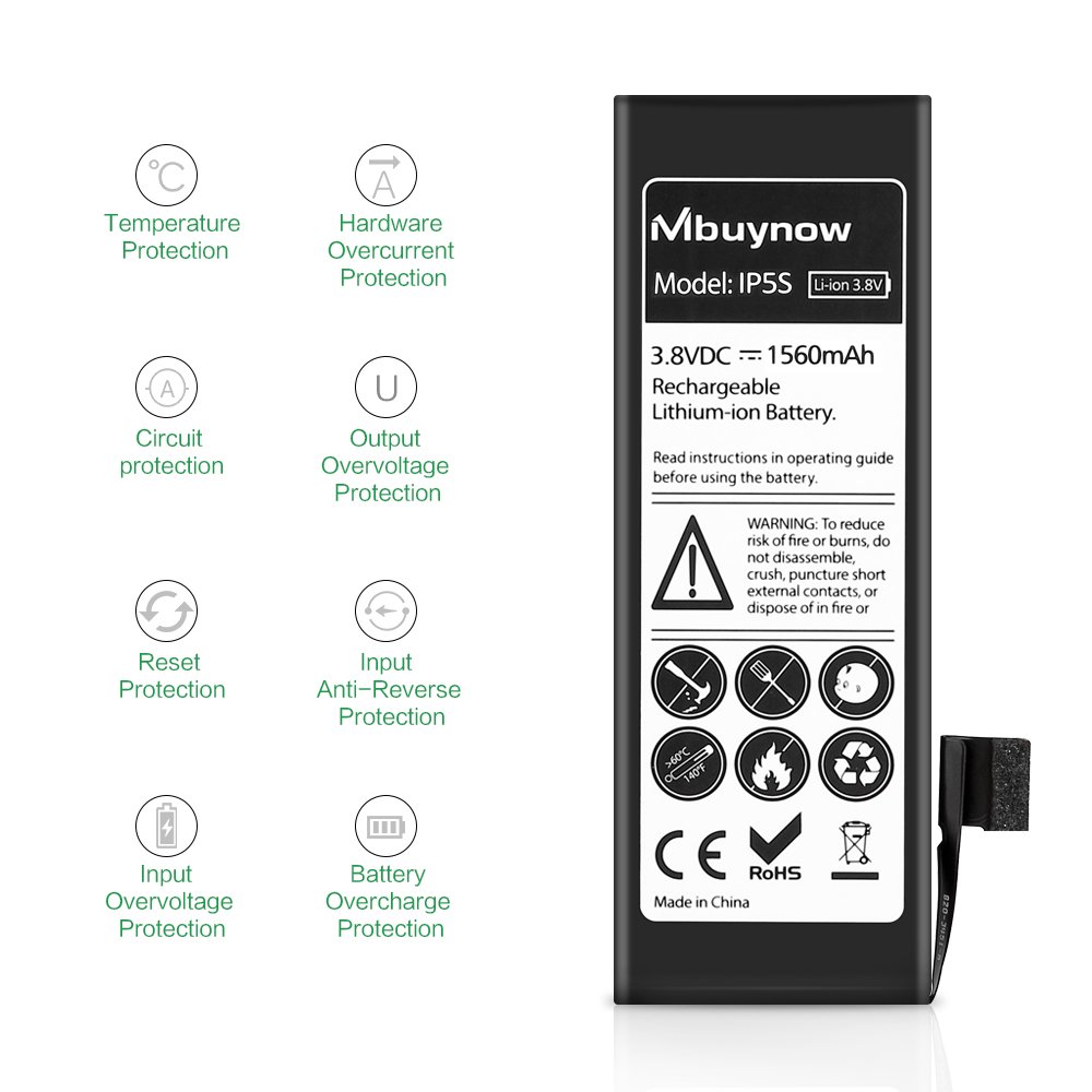 Mbuynow Batería del iPhone 5S,Kit de Reparación Completo con Herramientas e Instrucciones de Alta apacidad (1560mAh) Nuevo 0 Ciclo