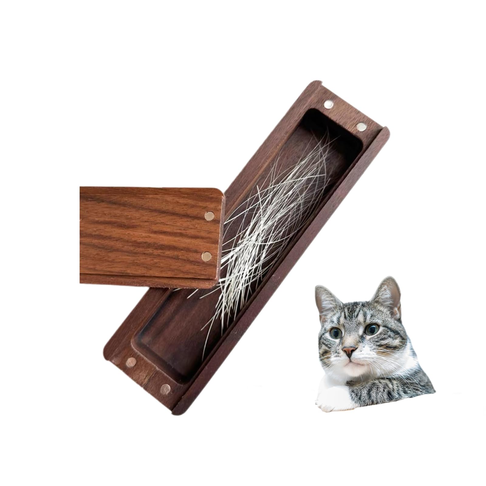 Photo 1 of Pet Cat whiskers Beard Hair Collection Commemorative Storage magnet Walnut Solid Wood Box