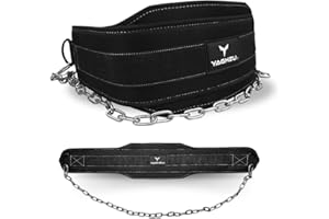 YAGHZU Dip Belt with Chain – Weighted Pull Up Belt, Dip Weight Belt, Weightlifting Belt for Pullups, Squats, and Dips, Belt Squat Attachment Ideal Weight Belt for Pullups, Weightlifting, and Gym Workouts (Black)