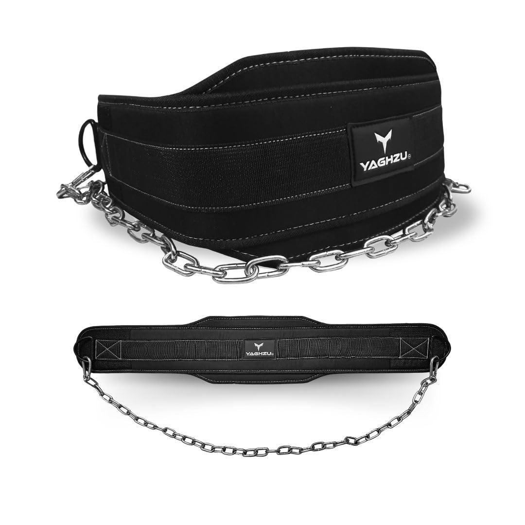 Photo 1 of YAGHZU Dip Belt with Chain – Weighted Pull Up Belt, Dip Weight Belt, Weightlifting Belt for Pullups, Squats, and Dips, Belt Squat Attachment Ideal Weight Belt for Pullups, Weightlifting, and Gym Workouts (Black)