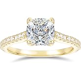 NOVSEAS 14K Solid Gold Moissanite Ring 14k Gold 7mm 2 Carat Cushion Cut D Color Moissanite Engagement Rings for Women