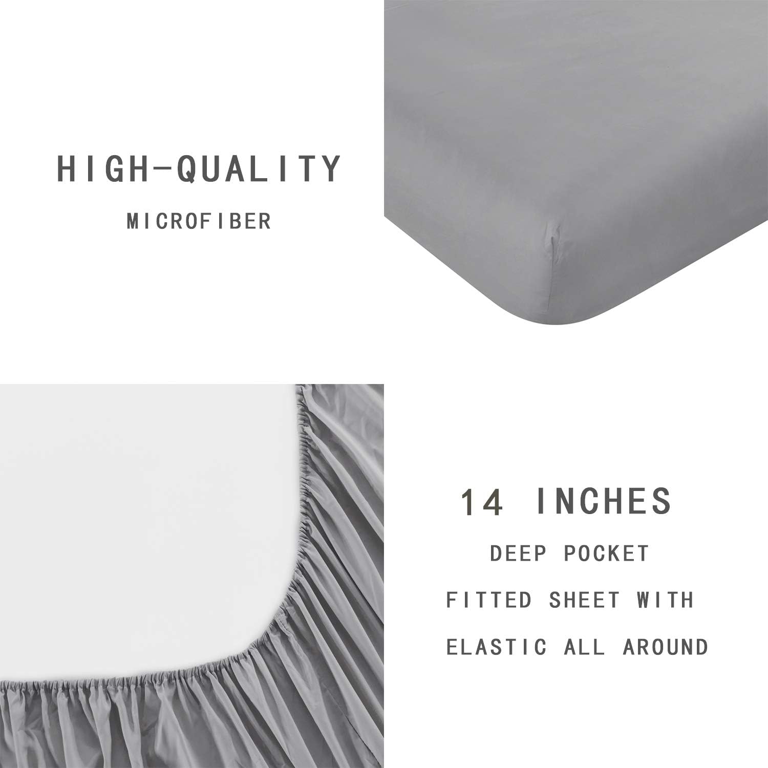 softan King Bed Sheet Set,1 Flat Sheet,1 Deep Pocket Fitted Sheet, and 2 Pillow Cases, 4 PC Brushed Microfiber Bedding Sheet Set, Breathable & Silky Soft Feeling Sheets（Light Grey）: Home & Kitchen