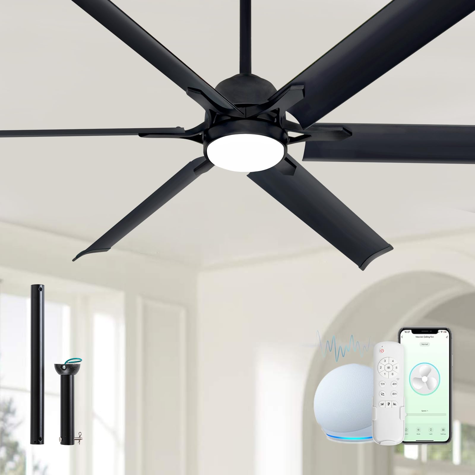 Photo 1 of ******************Broken light housing and bent light attachment***************
60 Inch Aluminum Blade Ceiling Fan with Light,Industrial Smart Fan Works with Alexa,Indoor Outdoor Metal Black Ceiling Fans for Patio Living room or Bedroom with 6 Speed Rever