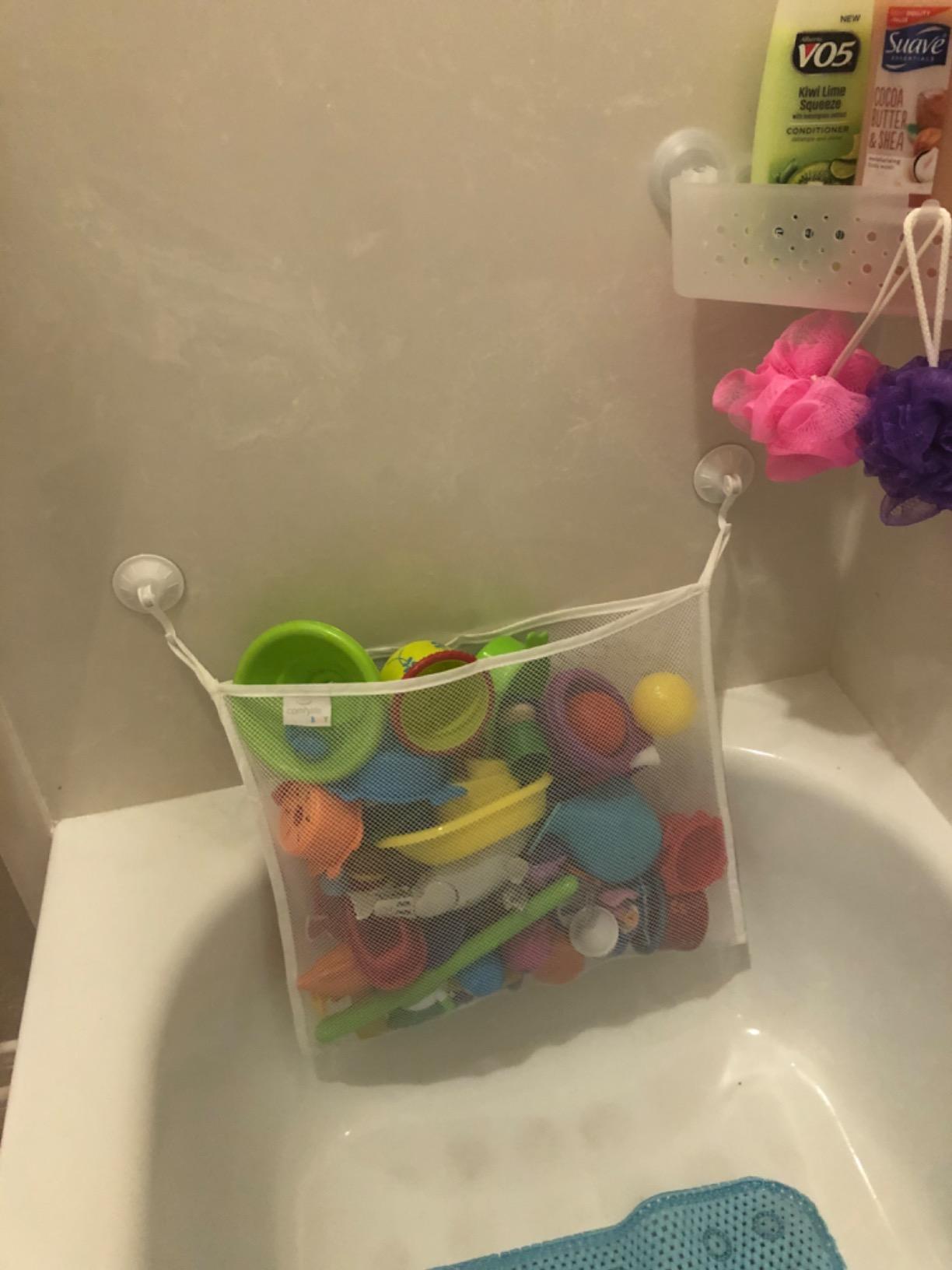 2 Pack Mesh Bath Toy Organizer+Ultra Strong Hooks–The Perfect Bathtub Toy Holder Bathroom or Shower Caddy–Sherry Multi-Use Net Bags Make Baby Bath Toy Storage Easy–for Kids Toddlers（Upgrade+Reinforce）
