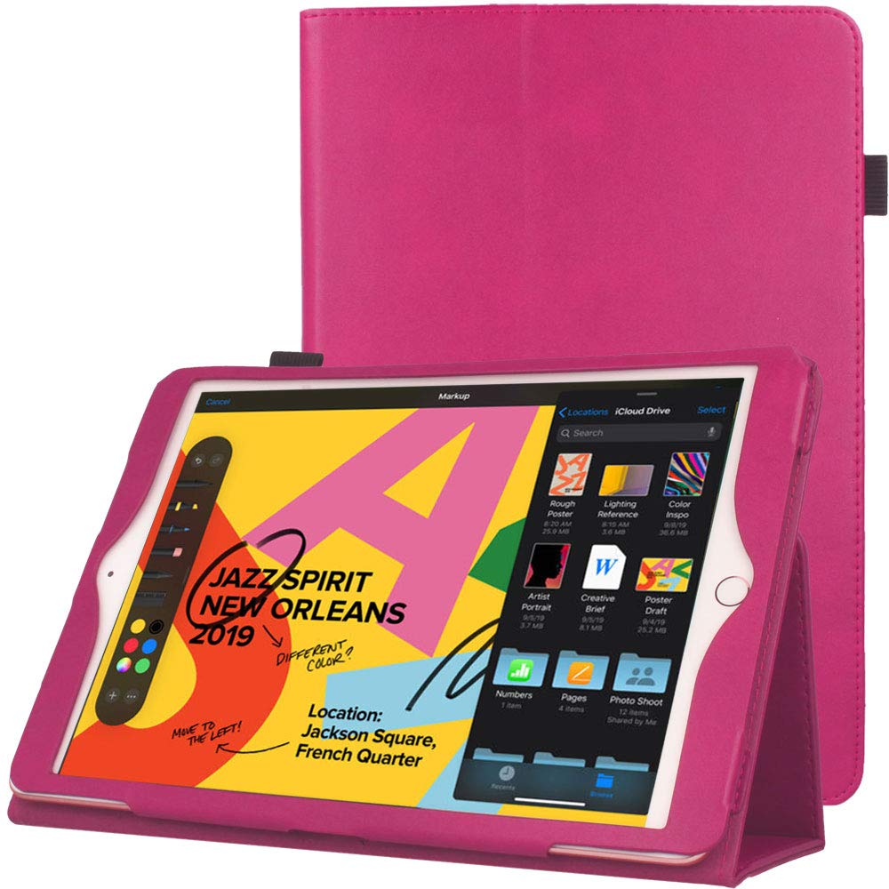 TECHGEAR Leather Case for Apple iPad 10.2" 2021/2020 / 2019 [9th / 8th / 7th Generation] Premium PU Leather Slim Folio Case Cover with Stand, Hand Strap & Auto Sleep/Wake Function [Pink]
