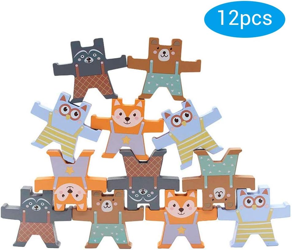 WINBST Balancing ark balancing game motor skills game colored stacking game wooden building blocks tower board games for children adults