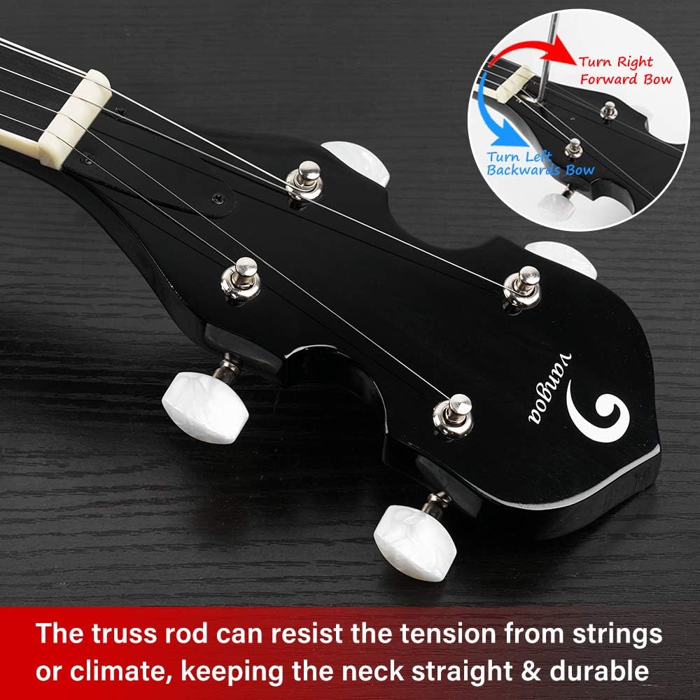 Banjos Beginner Kit Mahogany Electric Banjo Kit with Resonator with Starter Manual Vangoa VBJ4E