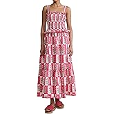 ABYOVRT Women Floral Maxi Dress Sleeveless Smocked Ruffle Flowy Boho Sundress with Pockets Summer Vacation