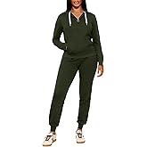 CLOCOR Womens 2 Piece Outfits Sweatsuits - Tracksuit Set Long Sleeve Crop Top & Drawstring Wide Leg Pants with Pockets