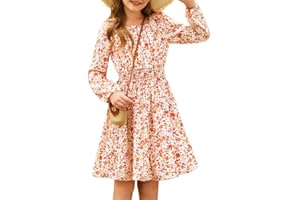 GRACE KARIN Girls Fall Dress Floral Long Sleeve Midi with Smocked Waist for Holiday Party 6-14Y
