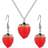 Red Strawberry Earring for Women,3D Simulated Mushroom Earrings,Cute Acrylic Strawberry Mushroom Necklace,Christmas DIY Accessories