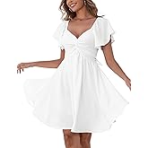 Florboom Women's Sweetheart Knot Front Dress Flutter Sleeve Tie Back A-Line Chiffon Mini Dresses