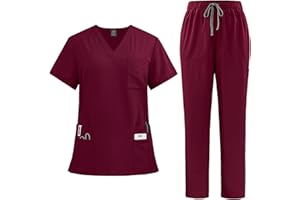 NAKHOPAZ Scrubs for Women Set 2024 Fall Medical Uniform Stretch V-Neck Scrub Top & Jogger Pant with Pockets
