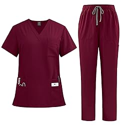 Women Scrubs Set V-Neck Stretch Tops with Pockets