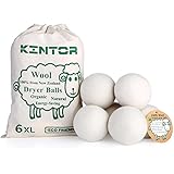 KINTOR Wool Dryer Balls XL 6 Pack 2.95", 100% Organic New Zealand Natural Fabric Softener, Hypoallergenic Baby Safe & Unscented, Reduce Wrinkles & Static Cling, Shorten Drying Time
