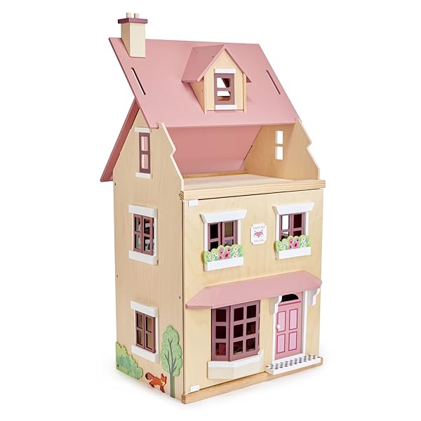 TENDER LEAF TOYS – FOXTAIL VILLA – BEAUTIFUL MID-SIZED WOODEN TOWN-STYLE DOLL HOUSE WITH STARTER FURNITURE SET – MINIATURE PLAY – ENCOURAGES ROLE-PLAY AND STORY INVENTION IN BOYS AND GIRLS – AGE 3+