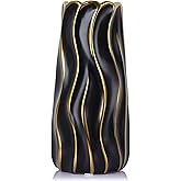 7.5" Black Ceramic Vase - Minimalist Black and Gold Flower Vase, Small Pampas Grass Vase, Boho Decorative Centerpiece Vase for Home Decor, Wedding, Housewarming, Table, Shelf, Mantel, and Entryway