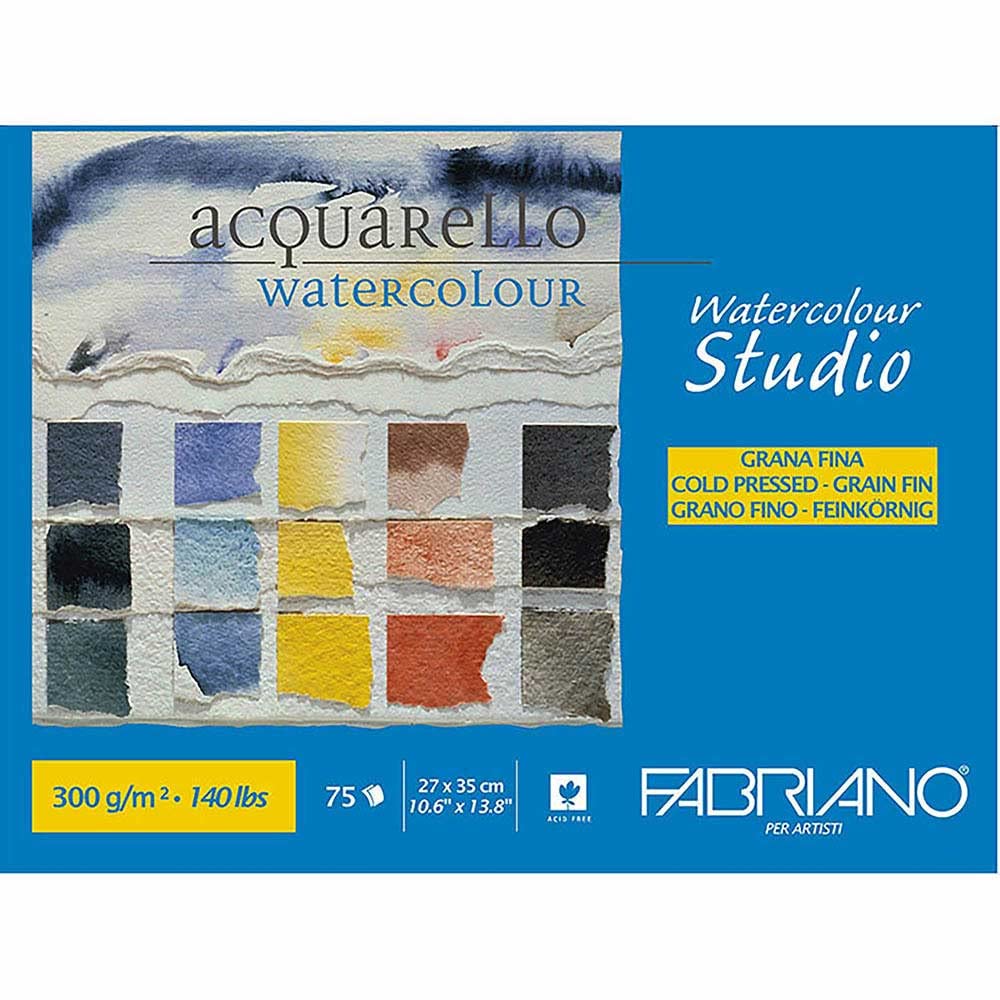 Honsell Fabriano Watercolour 75302735 Watercolour Card Jumbo Block Glued at Top 300 g/m² 27 x 35 cm 75 Sheets Natural White Fine Grain Acid Velvety Surface