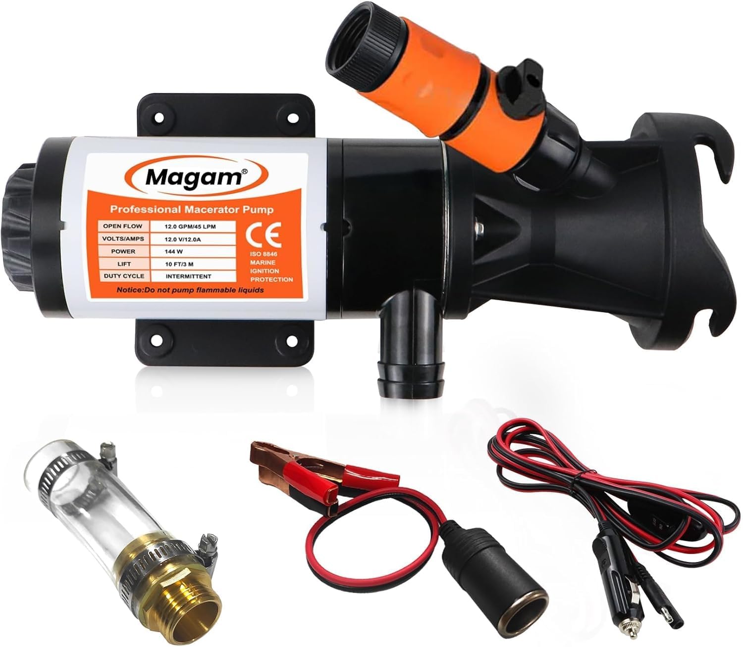 Photo 1 of RV Macerator Pump 12V,12GPM Suction 3.2 feet Lift 10 feet with Garden Hose Discharge Port,Quick Release Sewage Pump with Fresh Water Rinse and Manual Crushing Function,for Boat Marine RV Campe