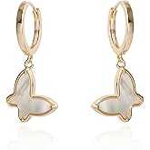 Butterfly Dangle Earrings 925 Sterling Silver Mother of Pearl Butterfly Huggie Hoop Earrings for Women