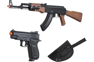 GoldenBall Durable Lightweight Airsoft AK47 Combo Spring-Powered Gun and Pistol with Holster (Laser & Flashlight)