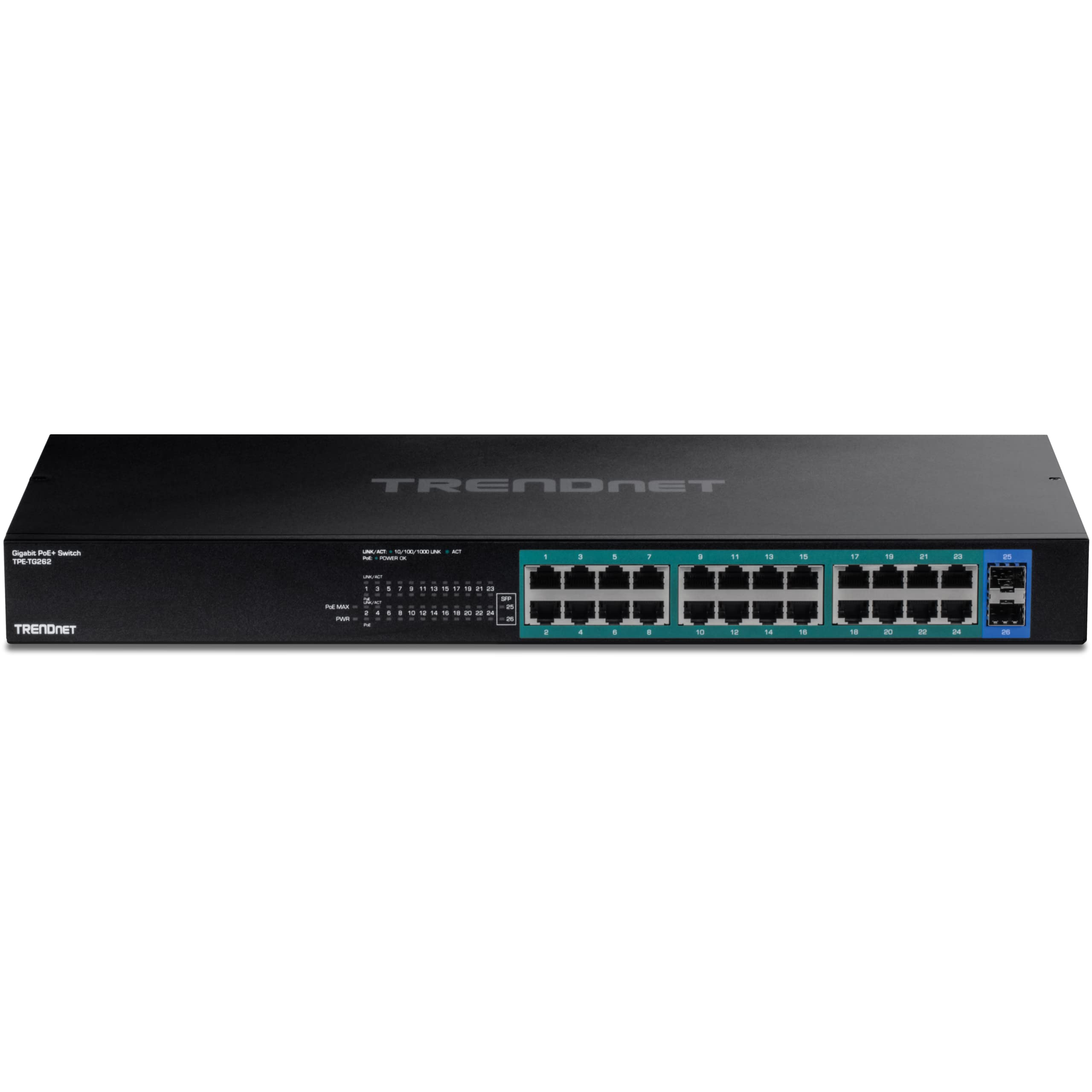 TRENDnet 26-Port Gigabit PoE+ Switch, TPE-TG262, 380W PoE Power Budget, 52Gbps Switching Capacity, Ethernet Splitter, NDAA & TAA Compliant, Lifetime Protection