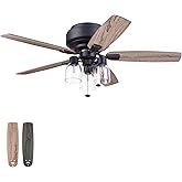 Prominence Home Magonia 52 Inch Flush Mount LED Ceiling Fan with Light, Pull Chain, Reversible Motor, 5 Dual Finish Blades, M