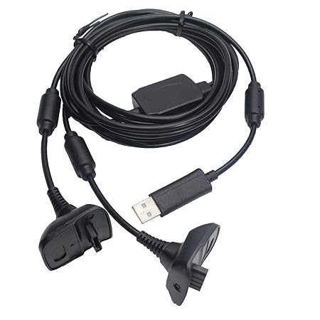 2 in 1 3M USB Akku Ladekabel Ladegerät Charger für Xbox 360 Wireless Controller -Schwarz