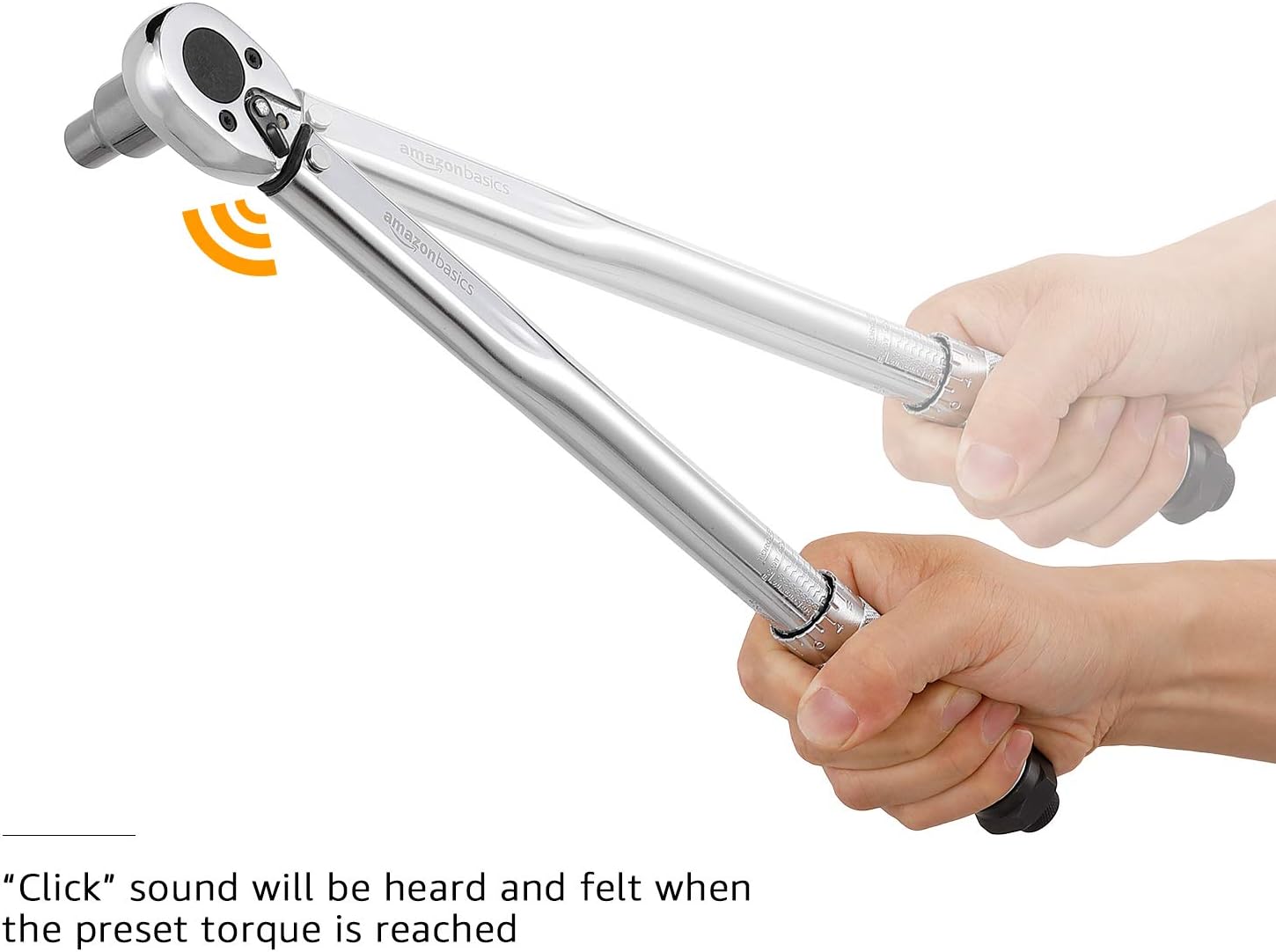Amazon Basics 3/8 Inch Drive Click Torque Wrench, 15-80 ft.-lb, 20.4-108.5 Nm, Chrome - Image 4