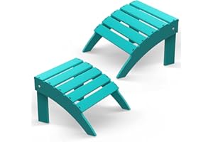 BRIOPAWS Folding Adirondack Ottomans Set of 2, 19.7W x 18.5L x 13H Inch, HDPE All Weather Adirondack Chair Footrest, Plastic Footstool for Deck Backyard Patio Outdoor Poolside Porch Lawn, Aqua
