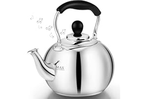 Dclobtop Whistling Tea Kettle Stovetop - 2.0 Quart Round Tea Pot for Stovetop, Silver Mirror Polished Classic Stovetop Kettle, Food Grade Material Teapot for Stove Top