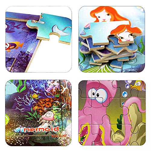 Wooden Jigsaw Puzzles for Kids Age 2-5 Year Old Animals Preschool Puzzles for Toddler Children Learning Educational Puzzle Toys for Boys and Girls (Set of 4 Puzzles)
