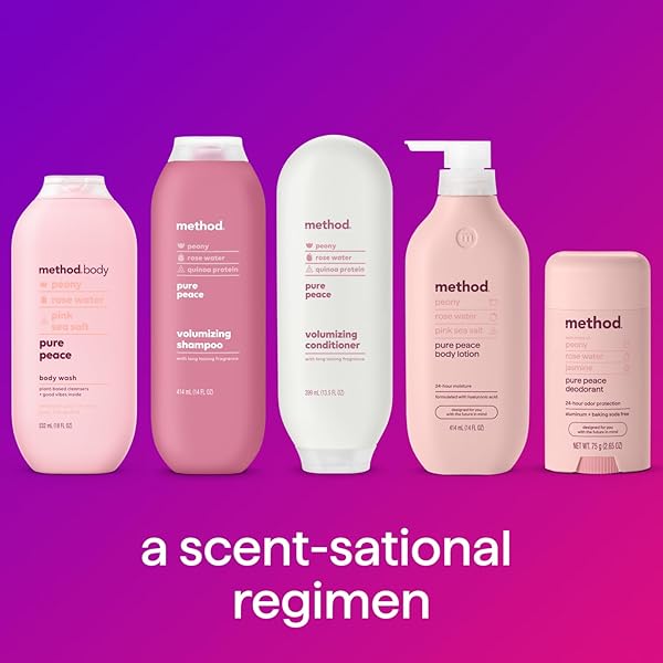 METHOD BODY LOTION, PURE PEACE, ROSE WATER, PEONIES + PINK SEA SALT NOTES, 24 HOURS OF MOISTURE, 14 OZ