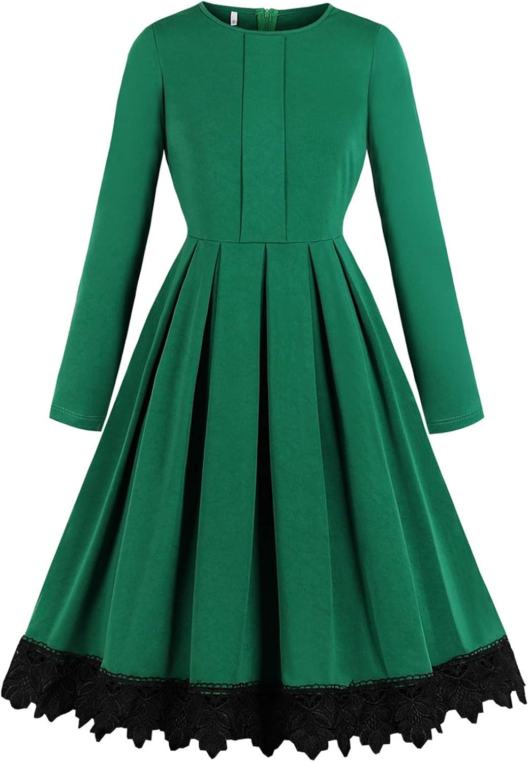 KILLREAL Women's Vintage Simple Style Elegant Long Sleeve Pleated Christmas A-Line Swing Dress 