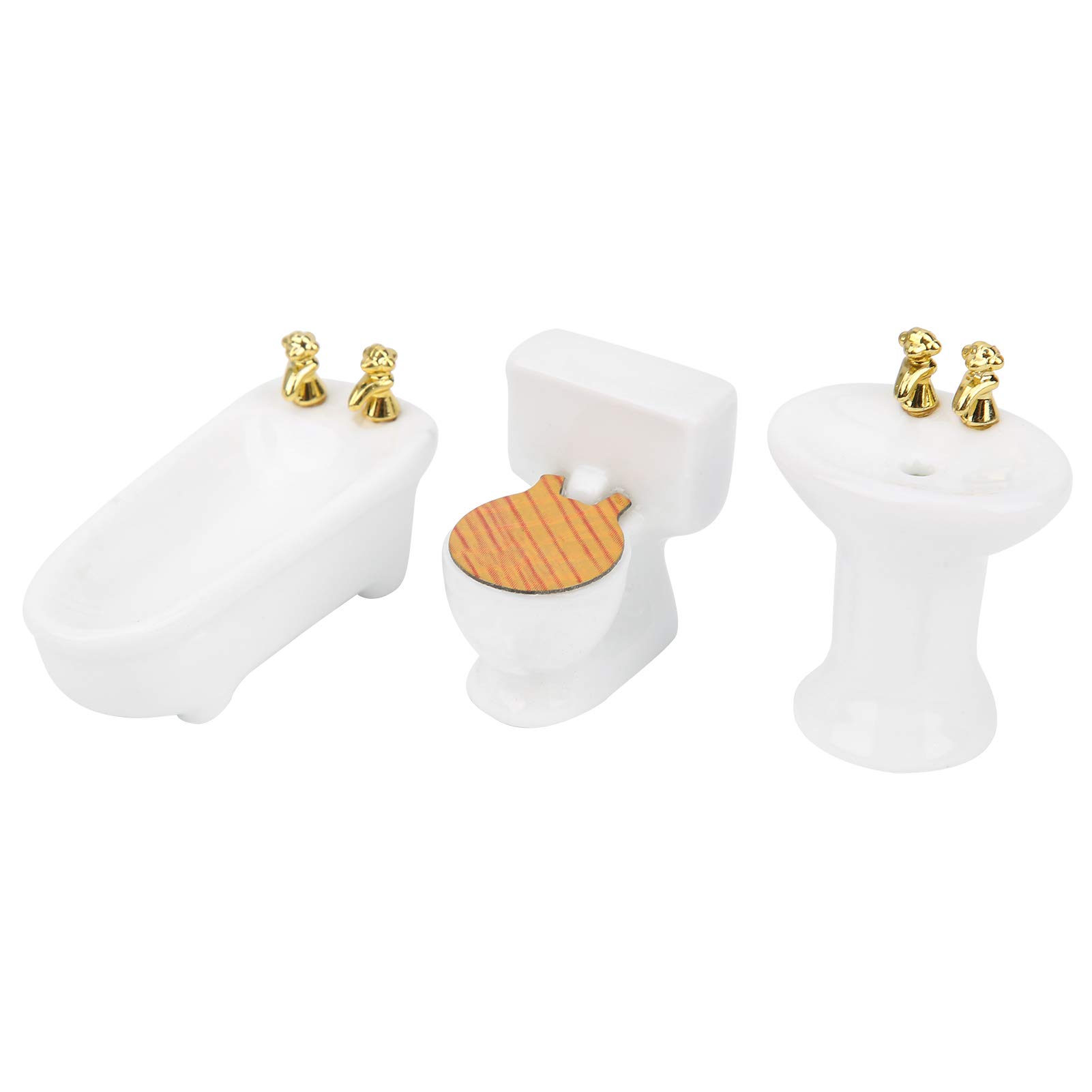 SPYMINNPOO Dollhouse Bathroom Set,1/24 Dollhouse Miniature Furniture Toys Simulation Ceramic Basin Bathtub Toilet Sink Kit 1/24 Doll House Accessories (#1) Miniature Bathtub Dolls House Furniture Uk