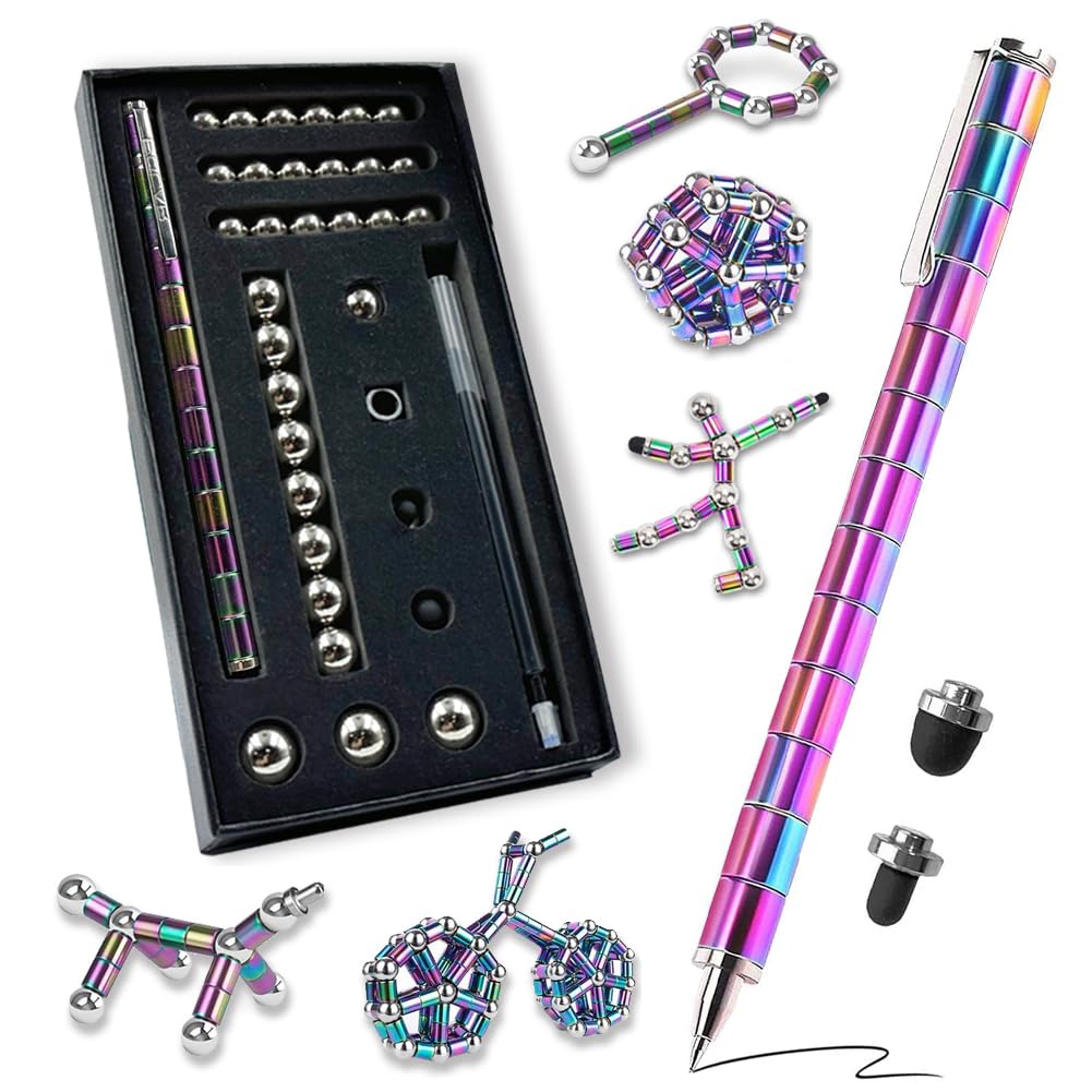 WLZP Magnetic Fidget Pen, Adult Decompression Metal Ballpoint Pen, Anxiety Relief Magnet Tool, Creative Office Gift for Adults（Multicolour）