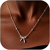 JAVARNV Bow Necklace for Women Dainty Gold Necklace Bow Jewelry Cute Bowknot Pendant Charm Necklaces Gold Jewelry for Women Christmas Birthday Gift