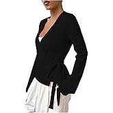 Verdusa Women's Cozy V Neck Wrap Sweater Tie Front Cute Holiday Cardigan