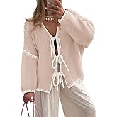 ZESICA Crdigans for Women Trendy 2026 Tie Front Bow Sweaters Casual Long Sleeve Winter Clothing Coats