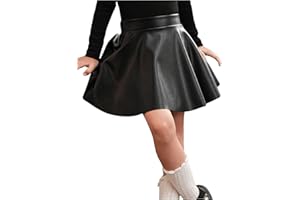 WDIRARA Toddler Girl's PU Leather Flared Mini Skirt High Waisted Skater A Line Skirt