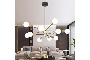 Deyidn Sputnik Chandeliers Black and Gold Chandelier Modern Pendant Light Fixture Mid Century Industrial Ceiling Lighting 10 Lights for Dining Room, Kitchen, Bedroom, Living Room and Farmhoue