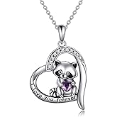 AINFQY Rabbit/Raccoon/Dog/Lion Necklace for Women 925 Sterling Silver Heart Animal Pendant Jewelry Gift for Animal Lovers
